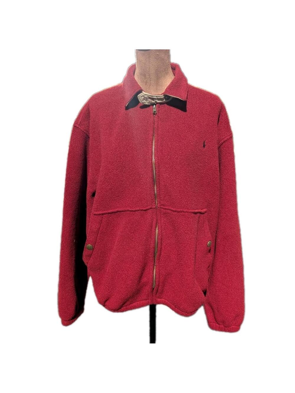 Polo By Ralph Lauren Medium Red Full Zip Fleece Jacket Coat Collared